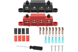 ZUYIYI Power Distributor Block Bus Bar, 12V-48V DC M10 250Amp Busbar Box with 4 x 3/8" Terminal Bolts Battery Distribution Block, Marine Bus Bar, Automotive, Solar Wiring, Red & Black