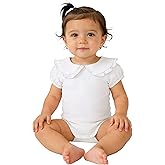 Magic Park 0-24M Infant Girl Puff Sleeve Bodysuit Baby Peter Pan Collar Romper Toddler Ruffle Jumpsuit Casual Tops