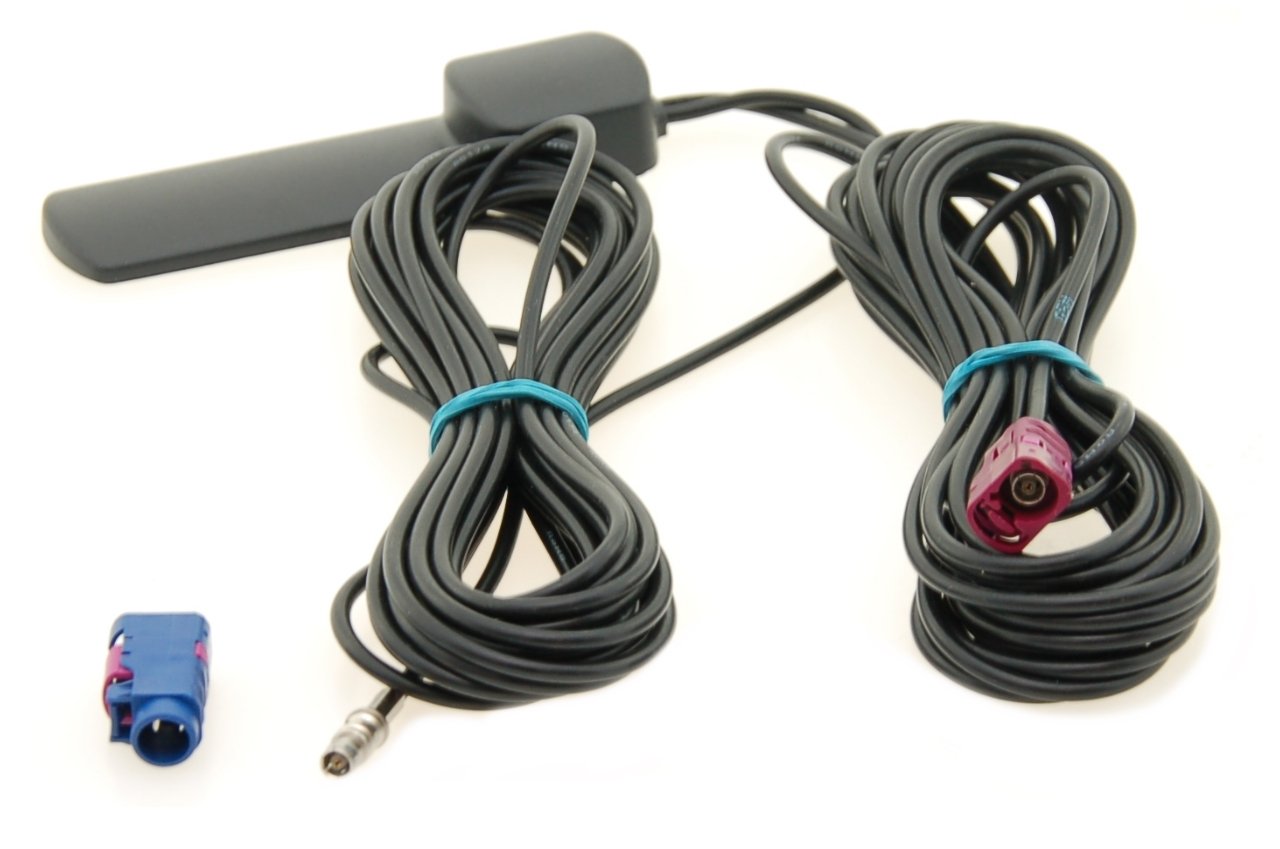 Alda PQ Antenna for glass mounting for 2G (GSM), 3G (UMTS), GPS with NEU FAKRA/F BLUE CODE C and Neu Fakra/F Bordeaux Code D plug and 5m (5.47 yd) cable