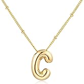 HUYFGDYSA Balloon Letter Necklace Gold for Women, 18k Gold Plated Chain Pendant Charm Necklace, Initial Name Choker Jewelry Dainty Gold Puffy Necklace for Women