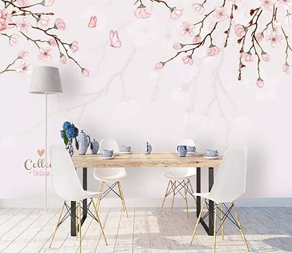 Wall Mural 3d Hand Painted Pink Peach Blossom Cherry Custom
