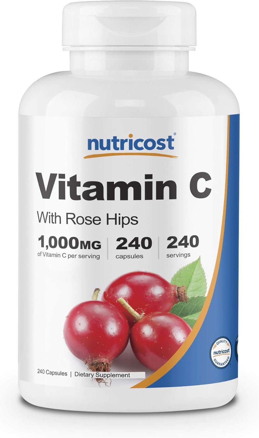 Nutricost Vitamin C with Rose Hips 1025mg, 240 Capsules - Vitamin C 1,000mg, Rose Hips 25mg, Premium, Non-GMO, Gluten Free Supplement: Health & Personal Care
