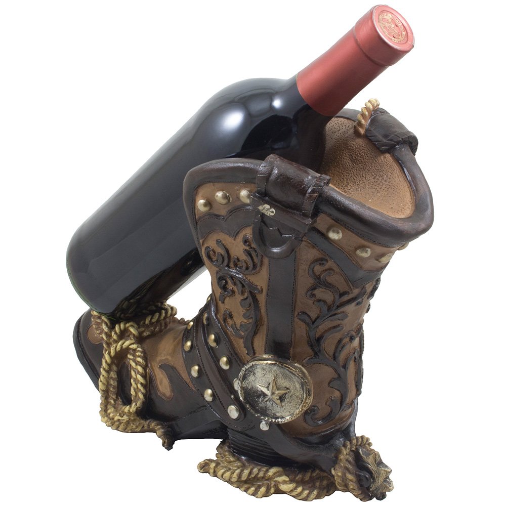 Fancy Cowboy Boot Wine Bottle Holder Decorative Display Stand Statue