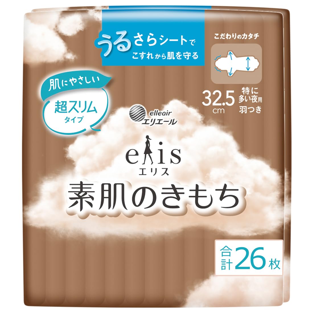 エリス 素肌のきもち 超スリム 羽つき 32.5cm(特に多い夜用)26枚【まとめ買い】 【Amazon.co.jp限定】商品画像