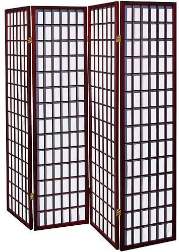 Coaster Oriental Style 4-Panel Room Screen Divider, Black Framed (Cherry, 4 Panel)
