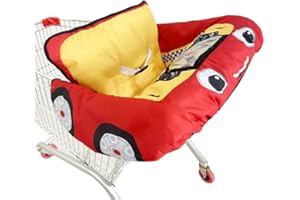 Cute Car Design 2-in-1 Shopping Cart & High Chair Cover for Baby with Portable Bag, Universal Fit All Shopping Cart Seat& Res