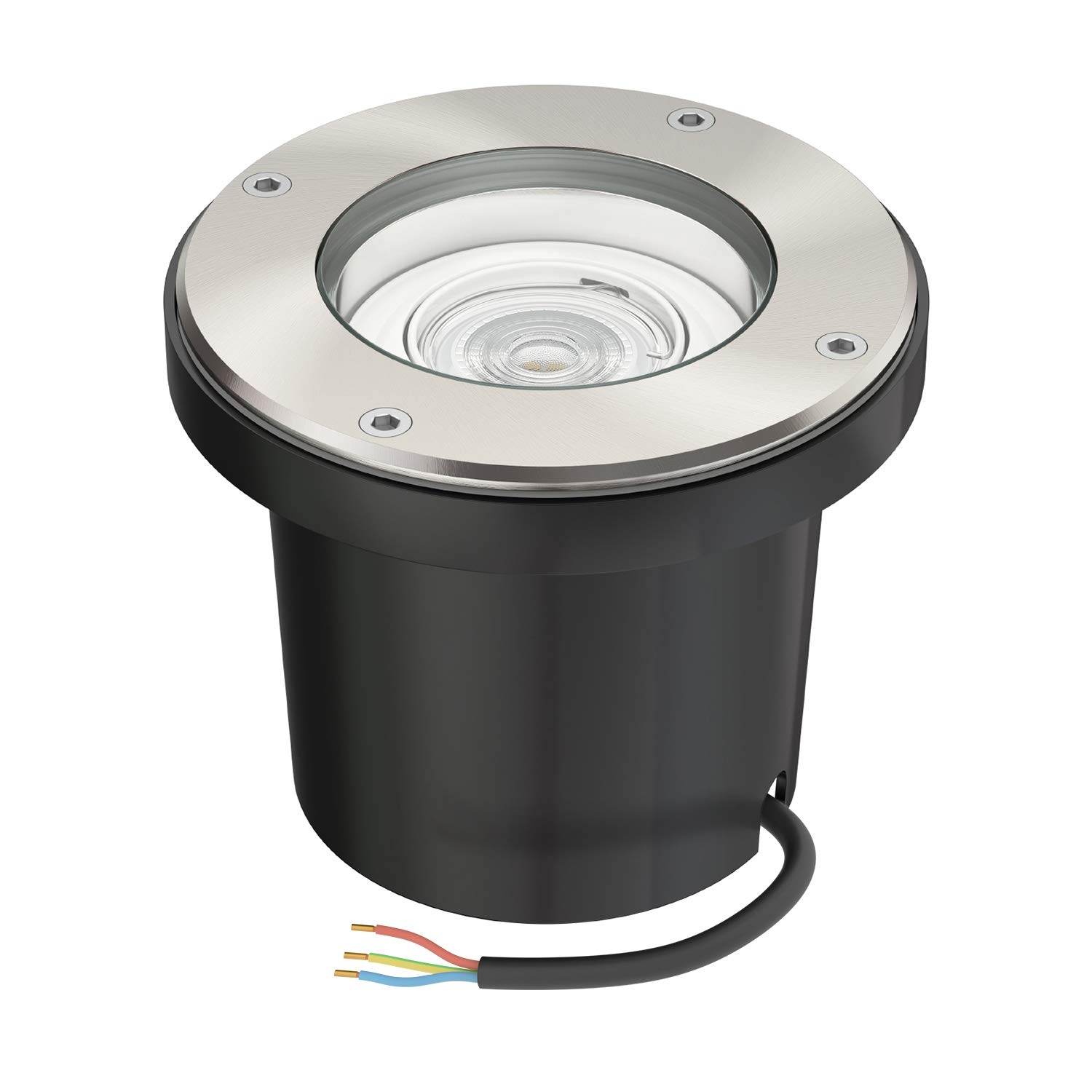 ledscom.de Recessed Floor Light BOFU for Outdoors swivelling Stainless Steel Round IP67 150mm Ø incl. LED lamp (White, 5.3W, 504lm, 44°)