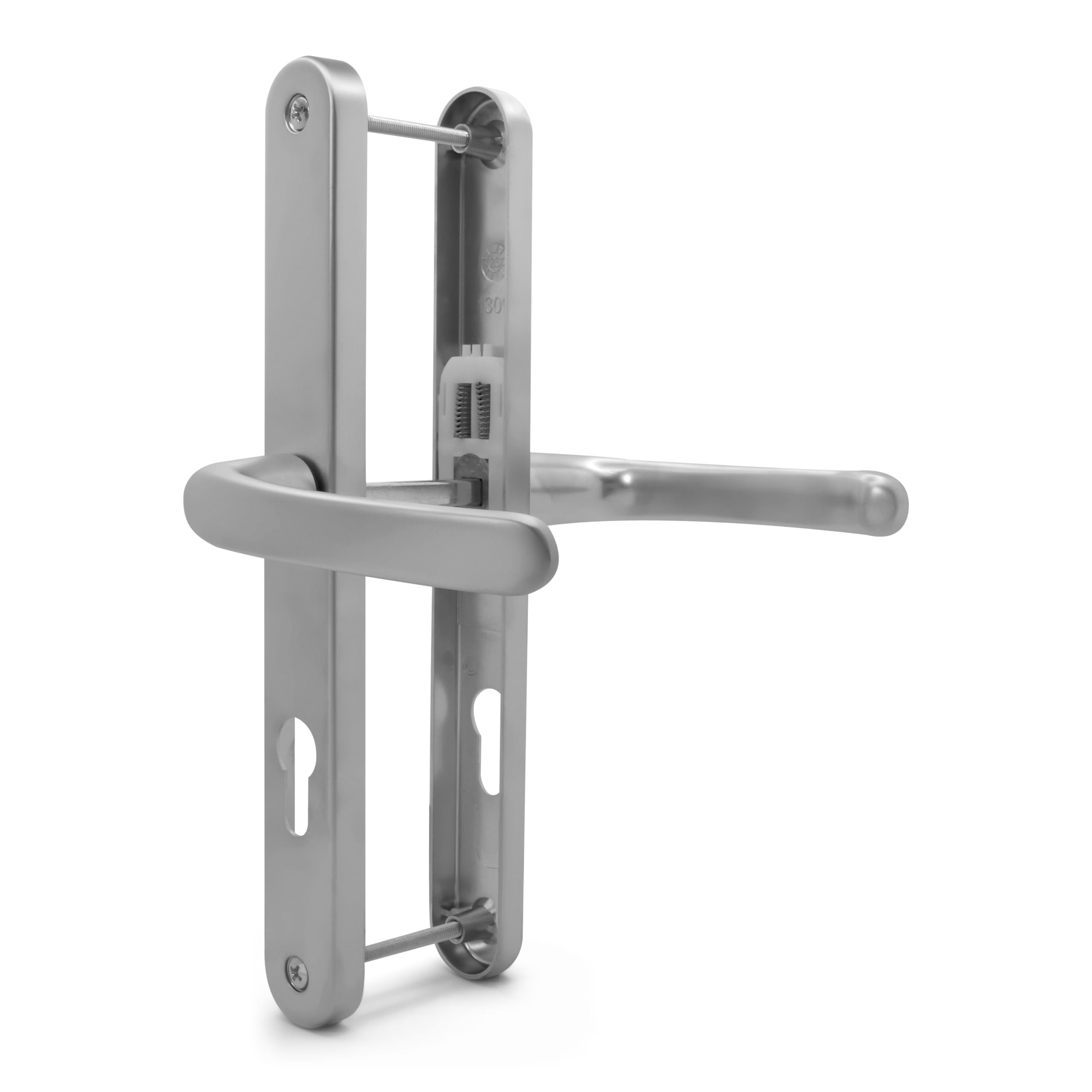 TSS UPVC Door Handles Set - Lever/Lever - 70mm PZ (Centres) - 240mm Screw to Screw - Backplate 270mm X 32mm - UPVC Door Handle - Replacement UPVC Door Handles - PVC Door Handle (Silver)