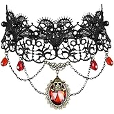 Niaspi Gothic Black Lace Choker Necklace for Women Vintage Halloween Skull with Red Crystal Pendant Collar Necklace Prom Party Costume Jewelry