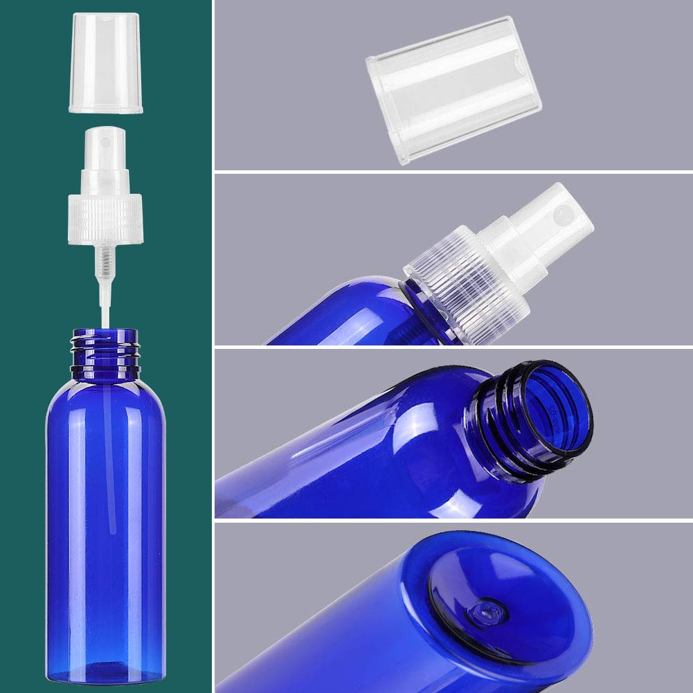Fine Mist Spray Bottle 5Pcs 3.4oz/100ml Blue Travel Bottles With 5 Contain Caps Leak Proof for Makeup Cosmetic Containers (BLUE) : Beauty