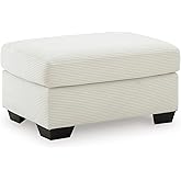 Signature Design by Ashley Ammon Contemporary Rectangular Upholstered Ottoman, White