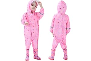 Fouyada Kids Toddler Rain Suit for Boys Girls One Piece Hooded Waterproof Coverall Rain Jacket Unisex Kids Puddle Suit