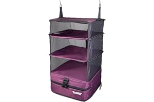 Grand Fusion Stow-N-Go Travel Luggage Organizer – Portable Hanging Travel Shelves, Carry-On Closet Organizer, Hanging Packing Cubes, Collapsible Carry-On Organizer for Cruises & Hotels. Burgundy - L
