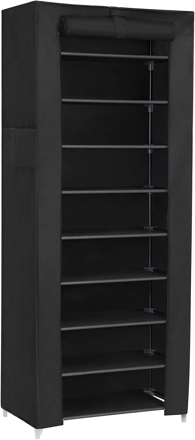 amazon shoes rack on Amazon Com Songmics 10 Tier Shoe Tower Rack With Cover 27 Pair Space Saving Shoe Storage Organizer Black Urxj10h Home Kitchen
