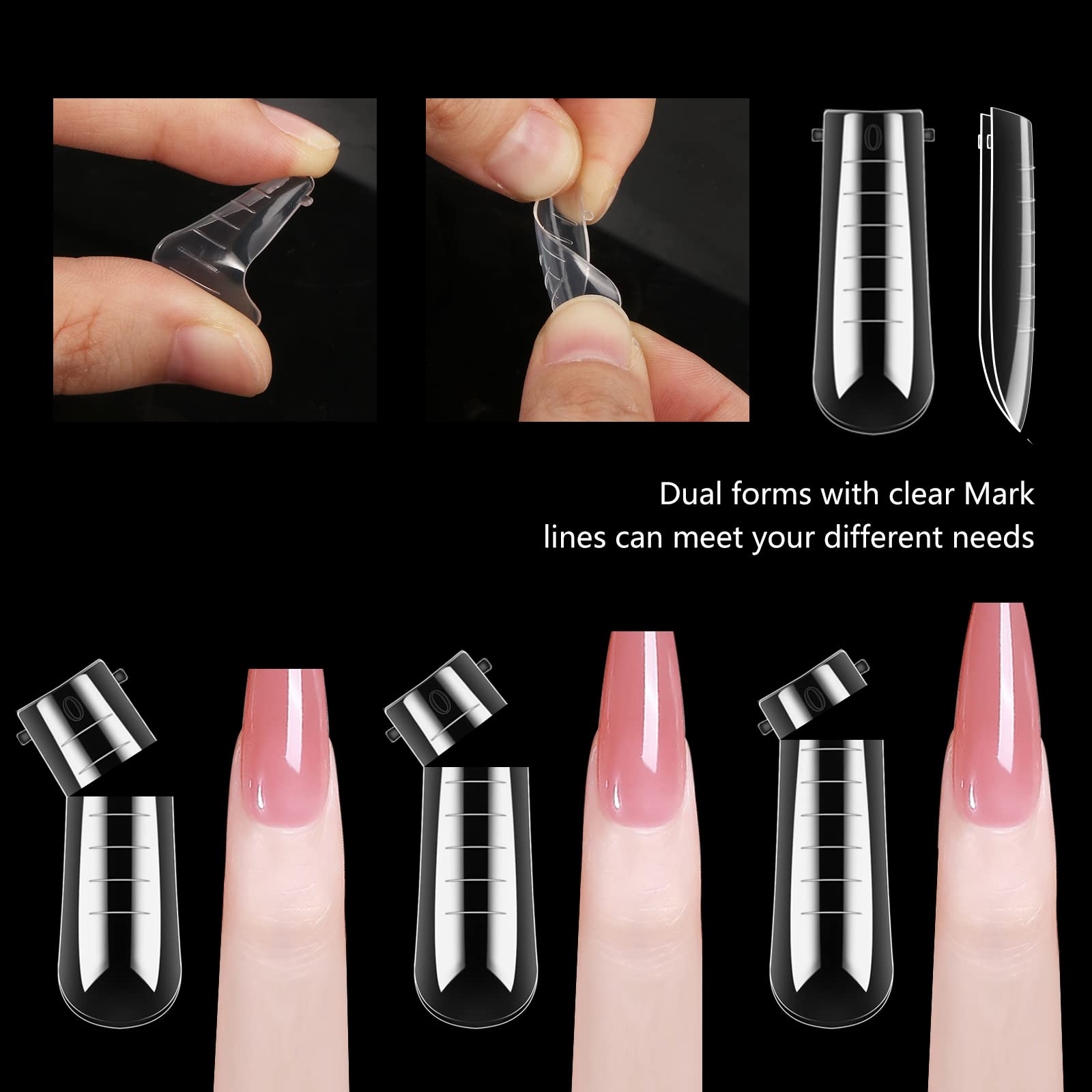 Nail Dual Forms for Polygel, 120Pcs Coffin Shape Nail Forms for Builder Gel Reusable, 12 Sizes Extension Acrylic Nail Molds Sets, Nail Gel Forms False Nail Tips for Manicure Nail Art Design Salon DIY - Image 6