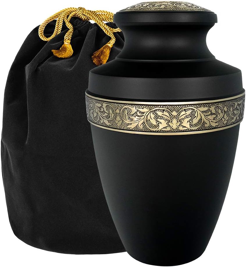 Trupoint Memorials Serenity Black Large Adult Cremation Urn for Human Ashes - A Beautiful Urn to Honor Your Loved One Lost - with Velvet Bag