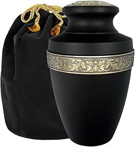 Trupoint Memorials Serenity Black Large Adult Cremation Urn for Human Ashes - A Beautiful Urn to Honor Your Loved One Lost - with Velvet Bag
