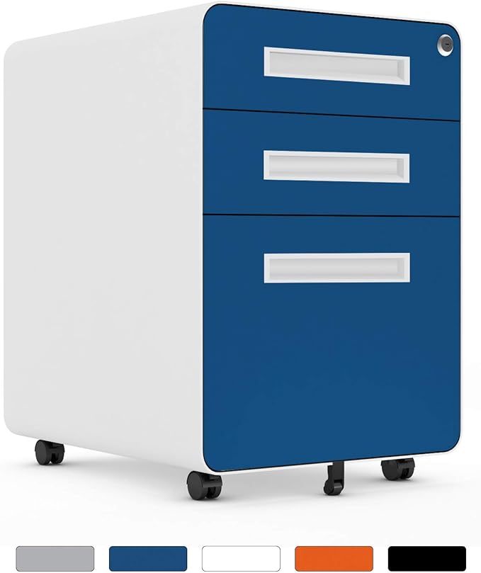 3 Drawer File on Wheels, Locking Filing with Lock, Metal File