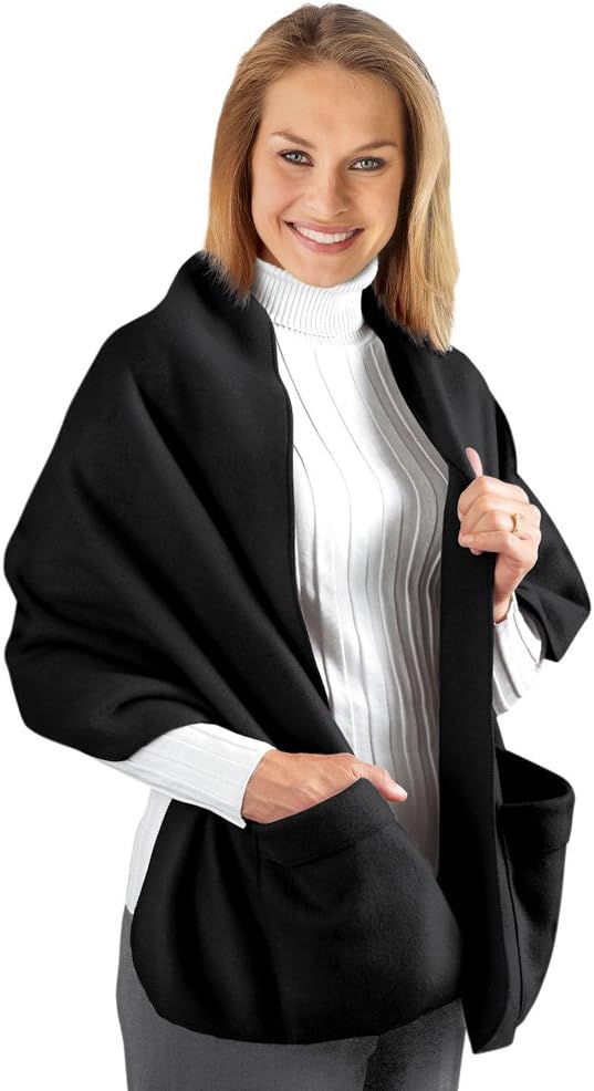 Cozy Fleece Wrap Shawl with Large Front Pockets - Keeps Hands and Shoulders Warm During Cold Winter Season