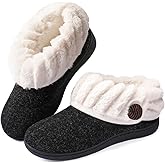 Wishcotton Women's Wool Cozy Memory Foam Winter Slippers Indoor Outdoor with Fuzzy Faux Fur Collar
