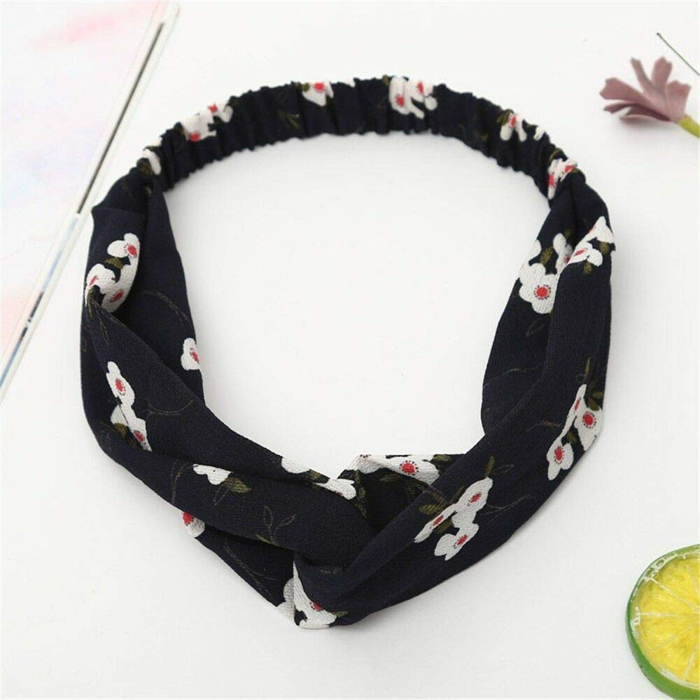 MOPOLIS Womens Boho Floral Twist Knot Headband Elastic Wrap Turban Hair Band Yoga Sports | Color - | Flower | Black