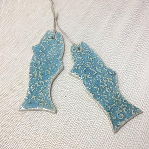 JANECKA Turquoise Fish 4.5" x 2" ( Set of 2 ) Handmade Ornaments / / Essential Oil Diffuser / Gift Tags