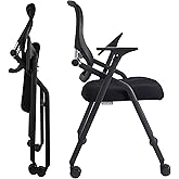 BLANEDUO Updated Conference Room Chairs, Folding Office Desk Chair with Lumbar Support and Sliding Armrest with Casters, Office Guest Chairs &amp; Reception Chairs, 1 Pack Black