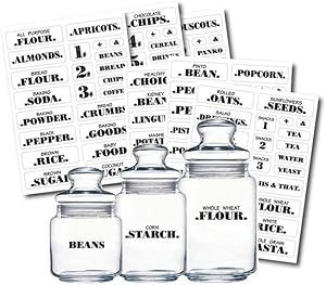 6Sheets 132Pieces Creative Self Adhensive Black Food Storage Labels Waterproof Kitchen Labels Classification Stickers Home Organization for Canisters Jars POP Food Storage Container