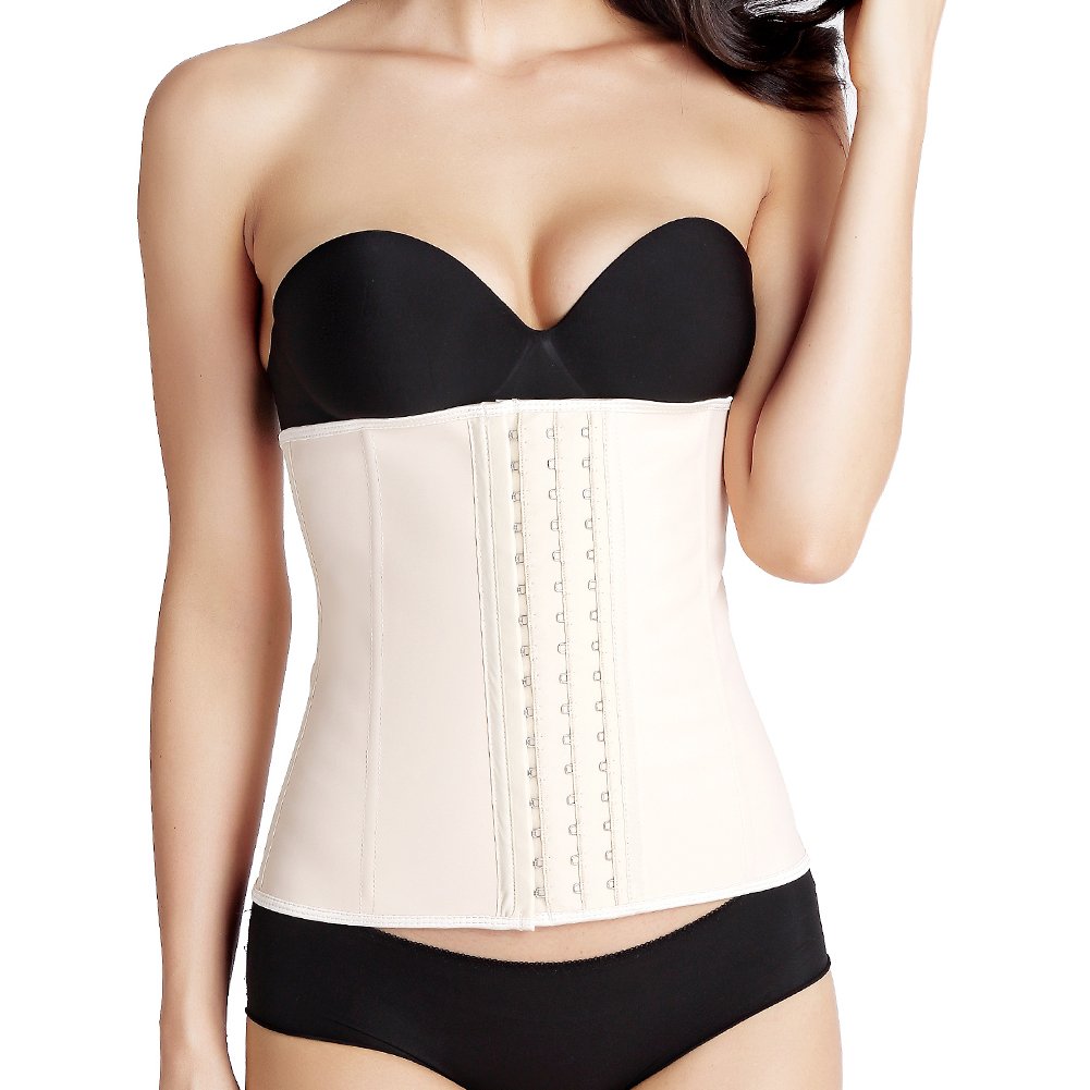 Women 3 Hooks Waist Trainer Corset For Weight Loss Tummy Control Shapewear Beige XXL