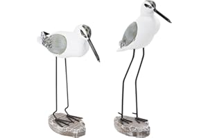 HOMSFOU Wooden Seagull Figurine 2pcs Garden Sea Bird Statue Mediterranean Style Bird Sculpture Ocean Beach Desktop Ornament for Home Office Outdoor Decor Brown