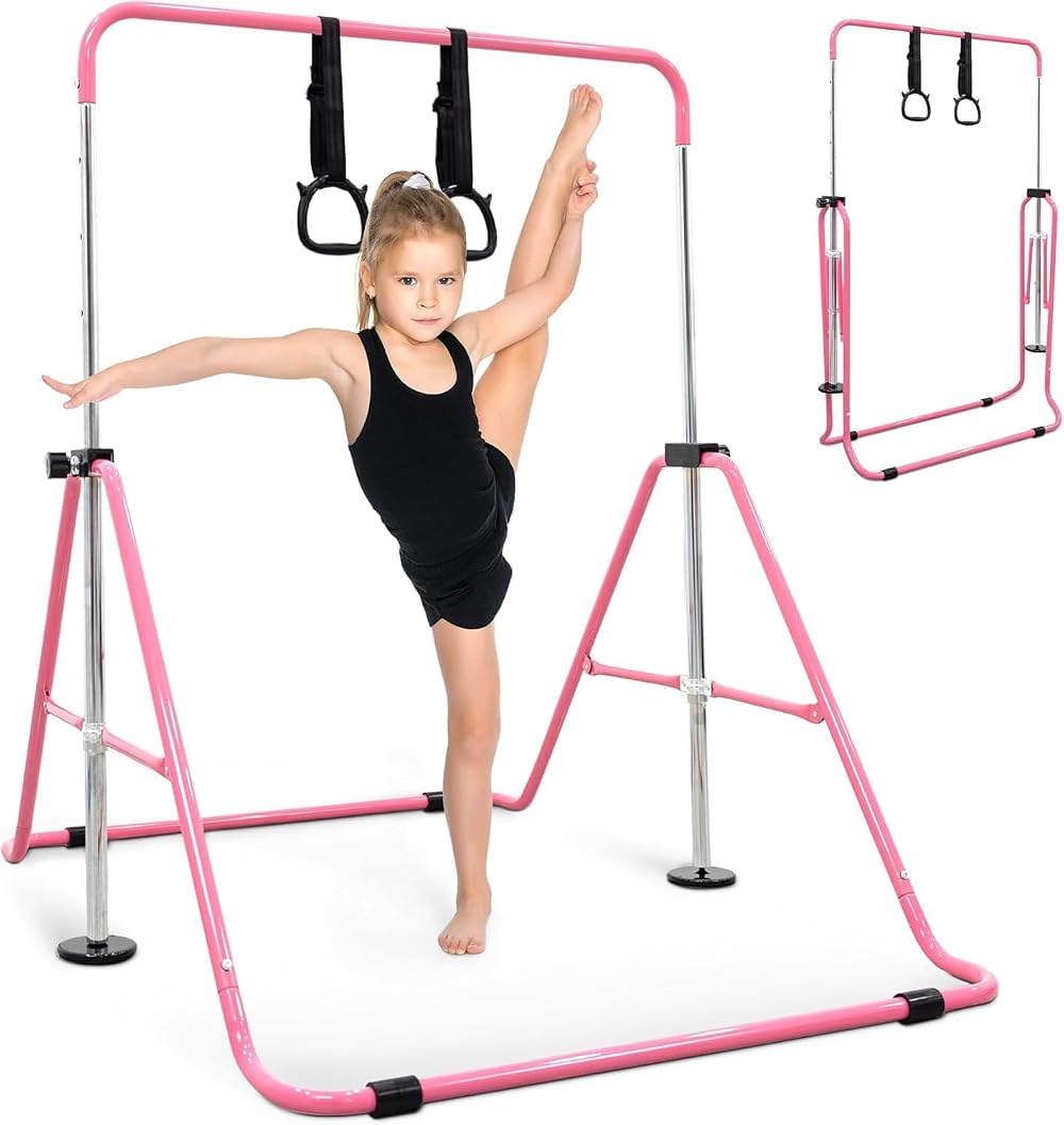 KAYMAN Gymnastics Horizontal Bar with Rings and Hand Protection Wrap 89-129cm