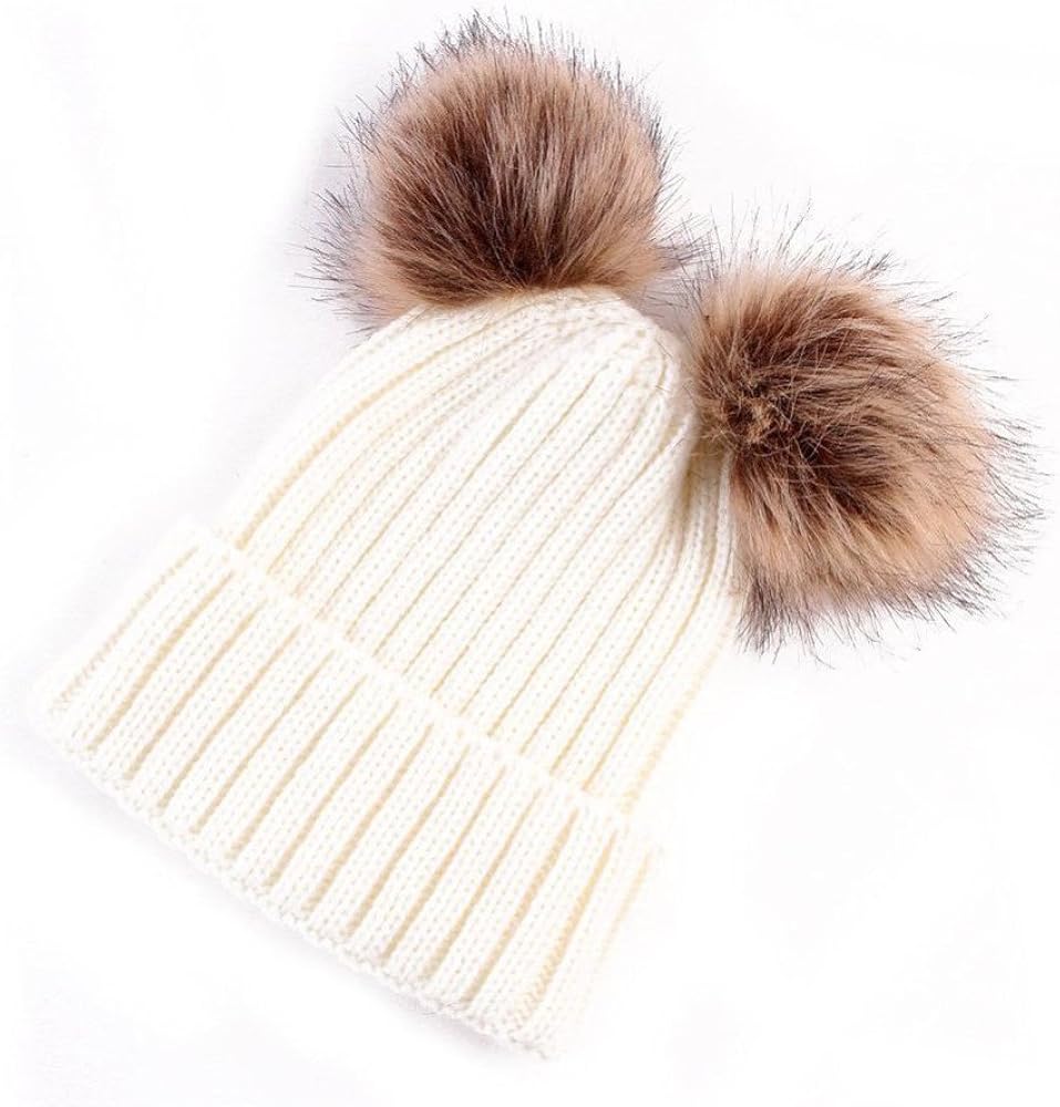 Women Winter Chunky Knit Double Pom Pom Beanie Hats Cozy Warm Slouchy Hat Beige At Amazon Women S Clothing Store