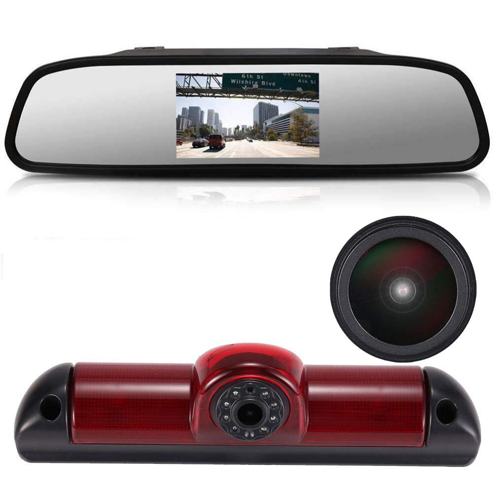 〔Rear View Camera Kit〕 4.3 inch Rearview Mirror Monitor + Car HD waterproof 3rd Brake Light Reverse Camera for Van Fiat Ducato 2006;Peugeot Boxter 2006;Citroen Jumper 2006 (New item)