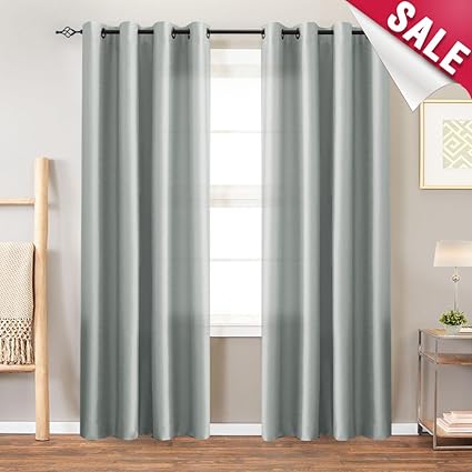 Amazon Com Grey Curtains Faux Silk Window Curtains Living