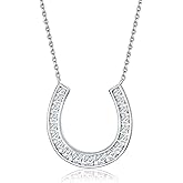 DAYBYDAY Horseshoe Necklace 925 Stelring Silver Channel Set Moissanite Horse Shoe Pendant with 18" Chain Lucky Jewelry for Women