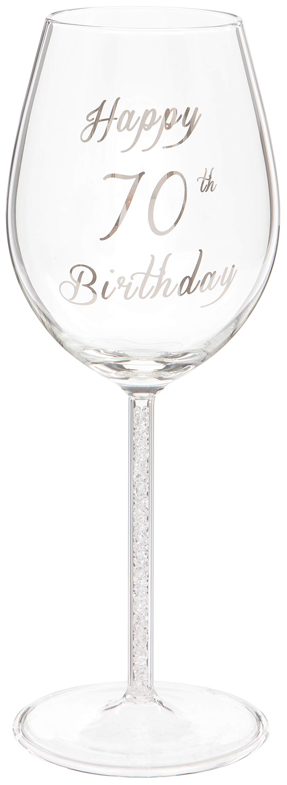 Maturi Happy 70th Birthday Wine Glass with Silver Diamond Stem - 400ml / 13.5 Fluid Ounces
