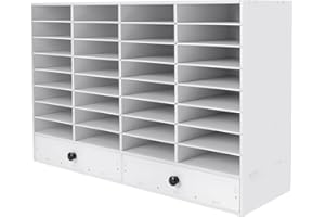 MhdunueSK Mail Sorter Organizer, White Student Mailbox for Classroom, Desktop File Sorter, Literature Organizer, Paper Organizer for Home School Office (White 32 Compartment with 2 Drawers)