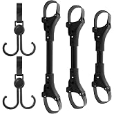 3pcs Stroller Connectors &amp; 2pcs Double Hooks Set - Adjustable Length (20-26cm) Space Aluminum Connectors with Rotatable PP+Polyester Hooks for Double Strollers(Color:Black)