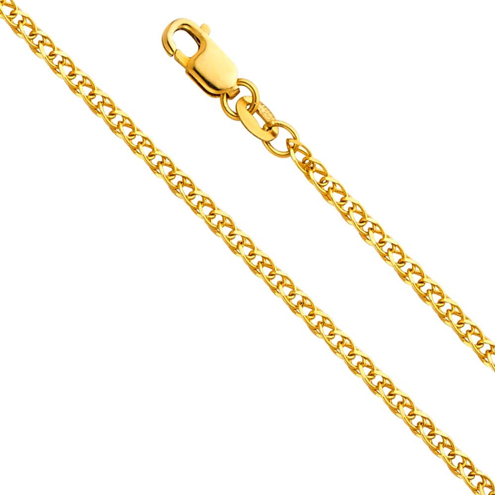 Wellingsale 14k Yellow Gold Polished Solid 2mm Flat Open Wheat Chain Necklace - 20": Jewelry
