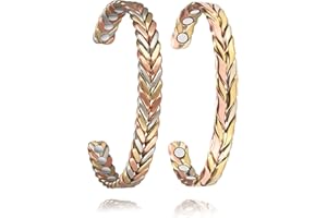 EnerMagiX Copper Bracelets for Women, 99% Pure Copper Adjustable Tricolor Gold Braided Bracelet, Set Jewelry Present (1004,0932)