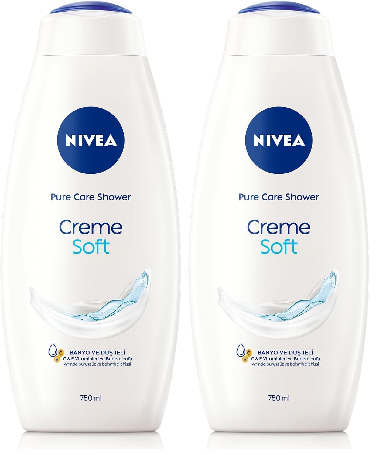NIVEA Care Shower Creme Soft (750ml) Caring Shower Body Cream Enriched with Almond Oil, Moisturising Shower Gel Body Wash, Skin Moisturiser with Mild Scent (Pack of 2)