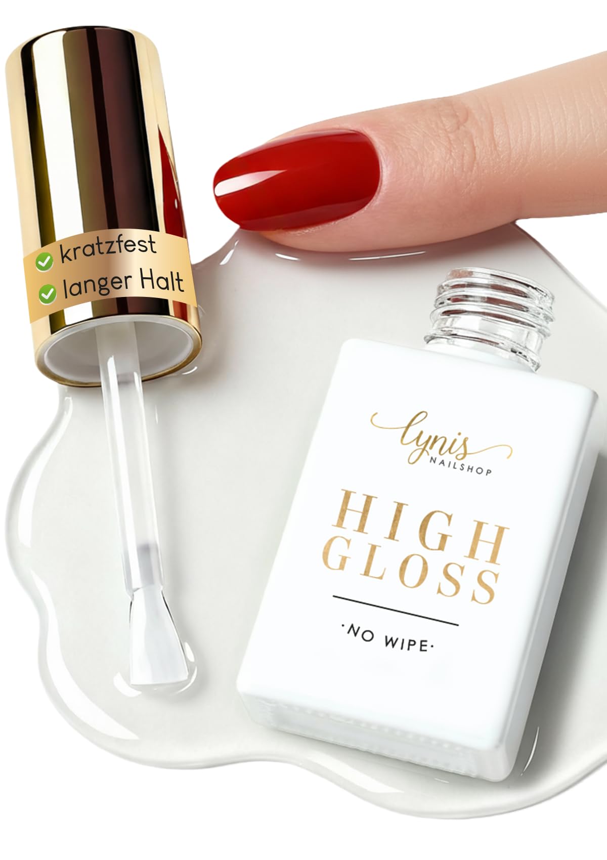 Lynis-Nailshop.de High Gloss Top Coat UV Gloss Sealant for Nails 10 ml Quick Finish without Sweating Layer + No Yellowing + Weeks Long Shine as on Day 1