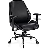 BEWISHOME Leather Ergonomic Office Chair, Home Office Chair, Black Desk Chair with Lumbar Support, Executive Office Chair, Computer Desk Chair with Adjustable Armrests & Quiet Wheels