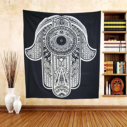 Polyester Indian Mandala Tapestry Hippie Wall Hanging Buddha Hand Bedspread Home Decor Bedspread New Home Decor Table cover Women Fahsion Shawl Beach Towels (1, 150x130cm)