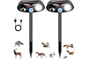 JAHYELEC Upgraded Solar Animal Repellent Outdoor Deer Repellent Devices Cat Deterrent with Motion Sensor & Flashing Light,Ultrasonic Control for Squirrel Raccoon Dog Rabbit Skunk for Yard Garden, 2 Pack Black