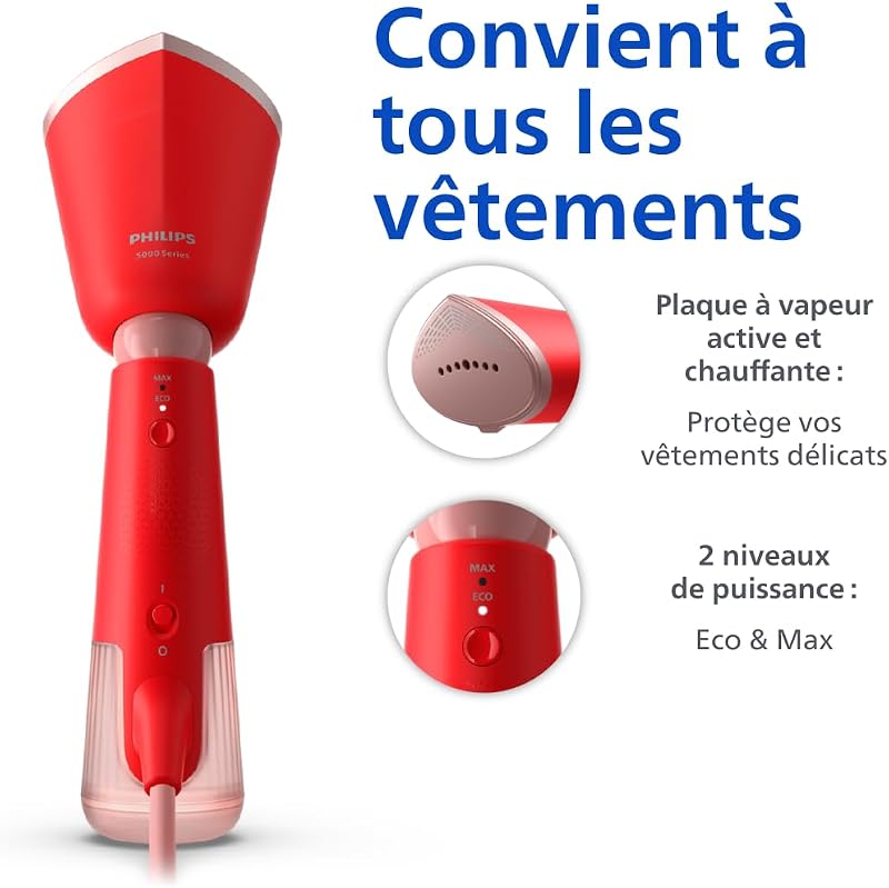 défroisseur à main 5000, 24 g/min, 1300W, tête inclinable, rouge — photo 5 sur 8