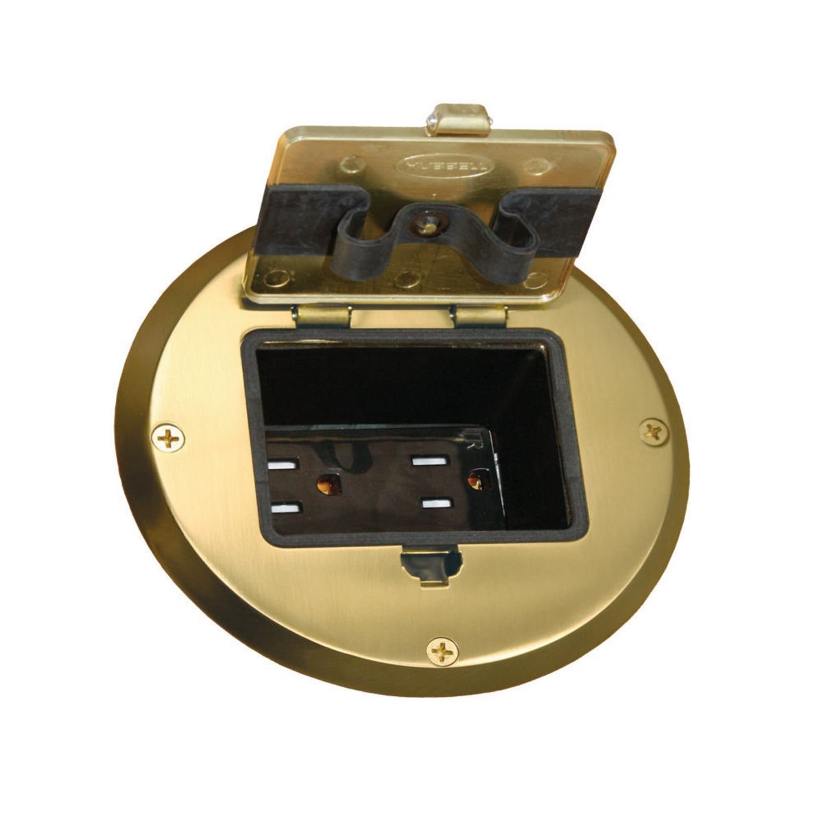 Hubbell 6239BP Concealed Receptacle Floor Box Kit, Brass Finish