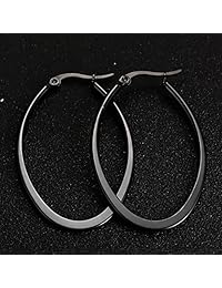 Mengpa - Pendientes de aro de acero de titanio para mujer, color dorado y negro