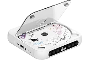 ENVYCLOUD CD Player Portable with Dual Stereo Speakers, Rechargeable Portable CD Player with Bluetooth for Home with Headphones, Support CD/AUX/USB, White