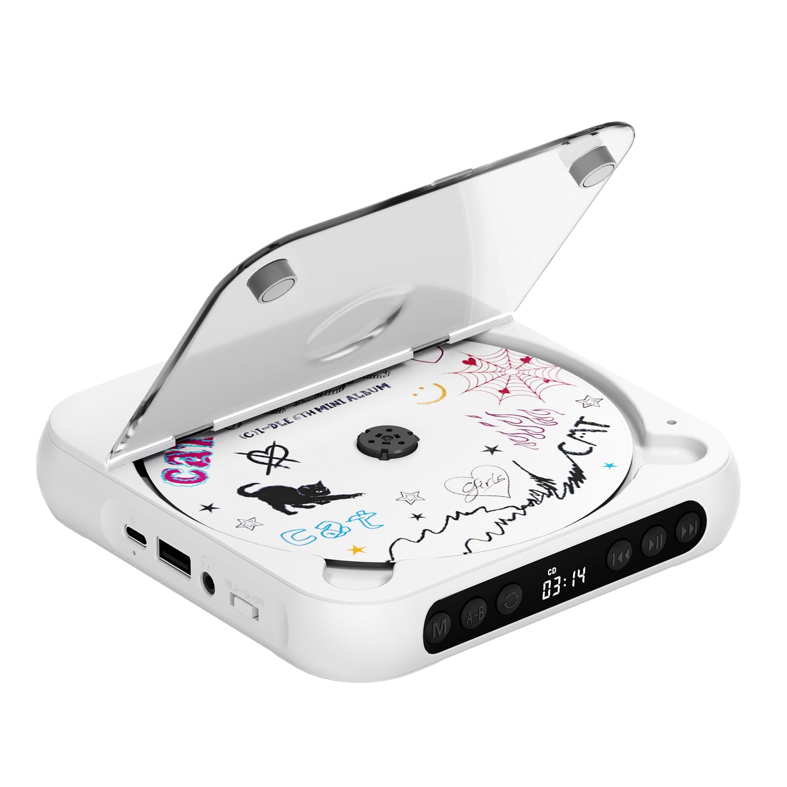 Photo 1 of ENVYCLOUD CD Player Portable with Dual Stereo Speakers, Rechargeable Portable CD Player with Bluetooth for Home with Headphones, Support CD/AUX/USB, White